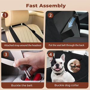 Step-by-step guide on how to use a car seat for pets with images and text at Pet Servo