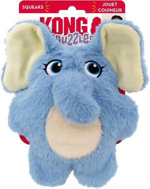 Blue elephant-shaped toy with beige ears and nose, featuring KONG branding on a white background at Pet Servo