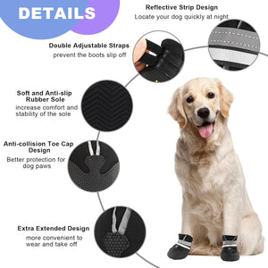 Hapurs - Waterproof Reflective Dog Boots – Black - Petservo