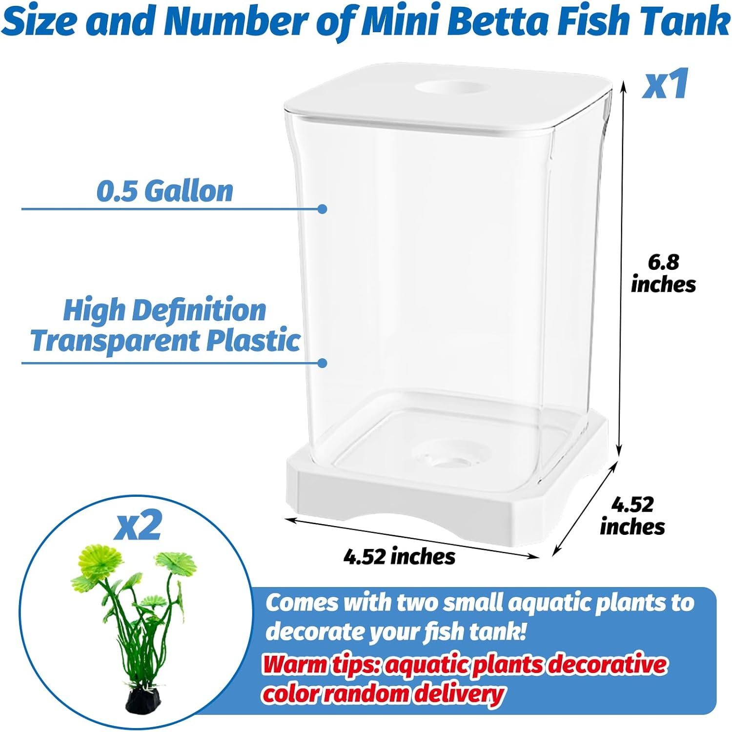 Mini Betta fish tank with dimensions and features highlighted at Pet Servo