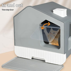PaWz - Two-Way Door Cat Litter Box Anti-Splashing with Cat Toilet Mat (Grey) at Pet Servo