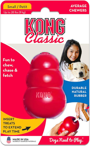 KONG Classic dog toy packaging with a red toy and text on a white background at Pet Servo
