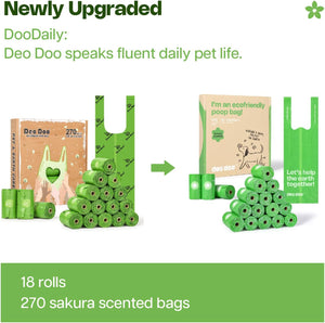DooDaily eco-friendly poop bag packaging with green bags and brown boxes on a white background at Pet Servo