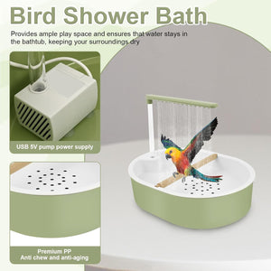 Bird shower bath with a parrot on a white background at Pet Servo
