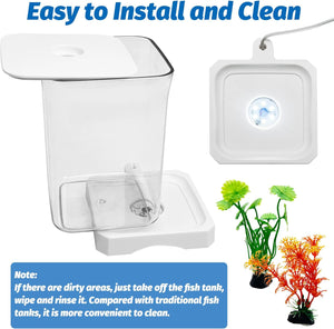 White aquarium with fish tank, cleaning tool, and decorative plants on a white background at Pet Servo