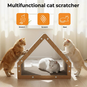 Multifunctional cat scratcher with cats using it in a bright room at Pet Servo