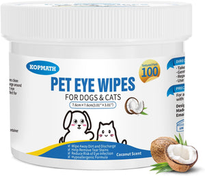 Kopmath Pet Eye Wipes for dogs and cats with coconut scent on a white background at Pet Servo