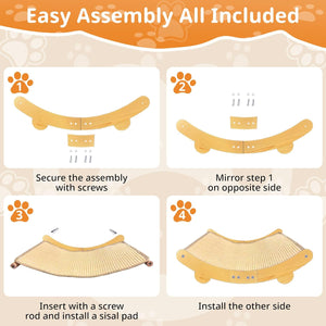 Step-by-step assembly instructions for a pet climbing structure with illustrations and text at Pet Servo