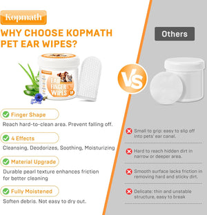 Comparison of Kopmath pet ear wipes with other types, highlighting features and benefits at Pet Servo