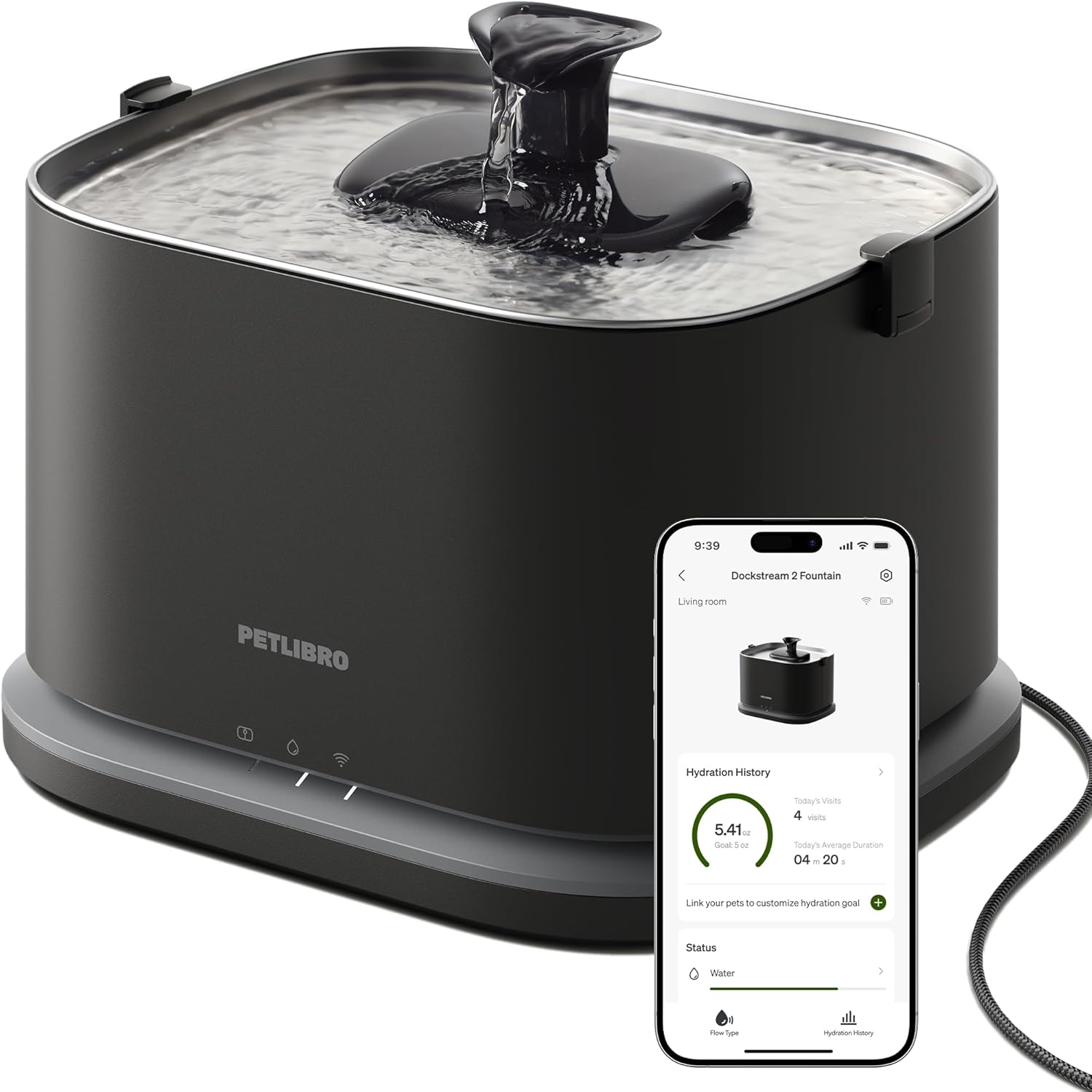 PETLIBRO - Dockstream 2 Smart Pet Fountain – 3L, 5G WiFi Water Dispenser