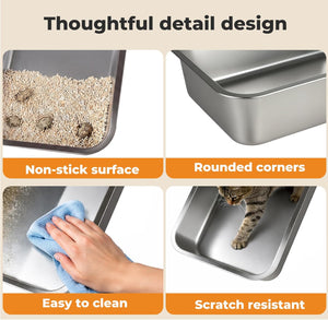 Pawz - Non-Sticky, Easy to Clean Stainless Steel Litter Box for Cats Kitty Kitten at Pet Servo