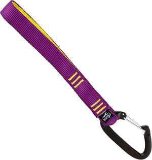 Purple dog leash with yellow accents and a carabiner clip on a white background at Pet Servo