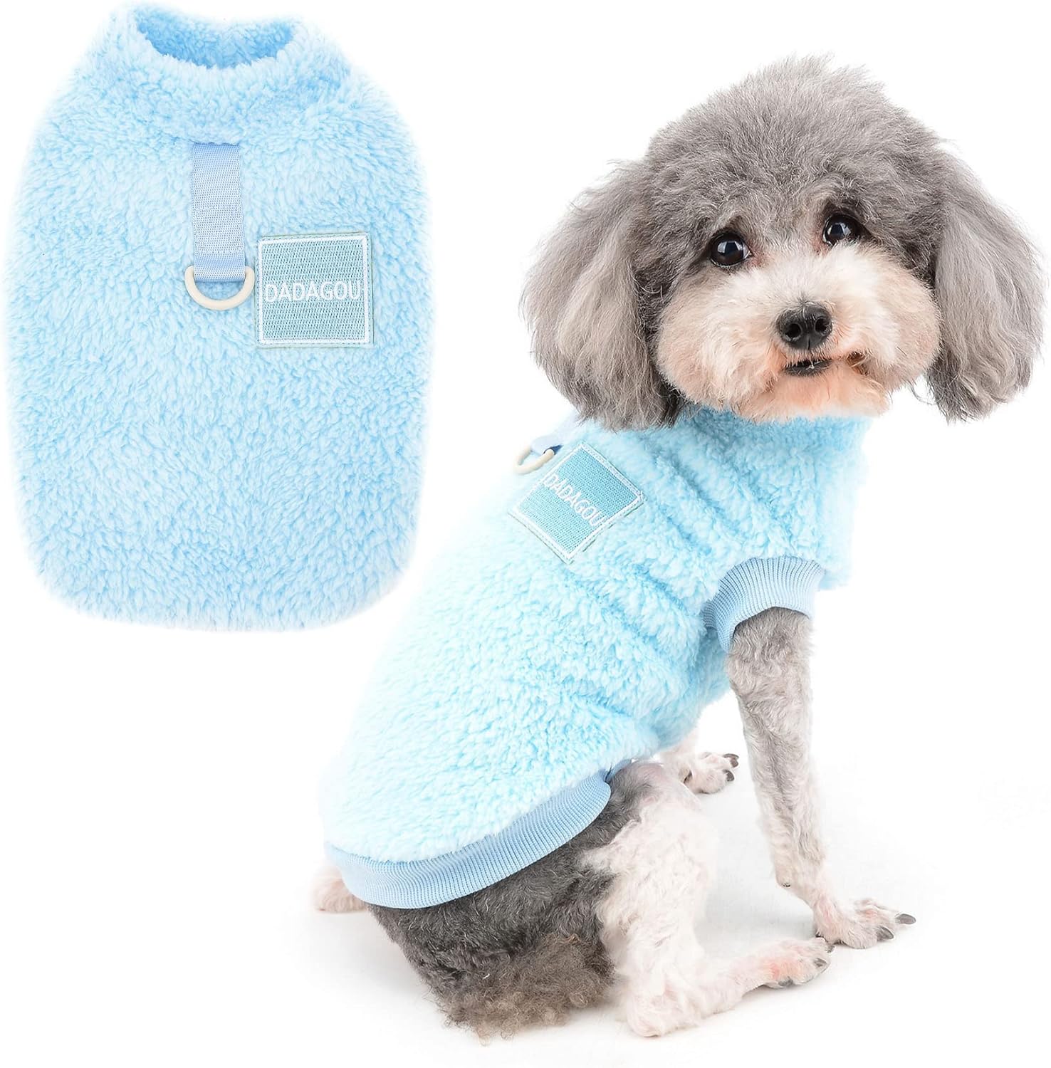 Blue Fleece Dog Jumper – Warm Winter Sweater w/D-Ring - Petservo