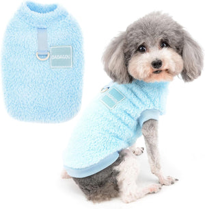 Blue Fleece Dog Jumper – Warm Winter Sweater w/D-Ring - Petservo