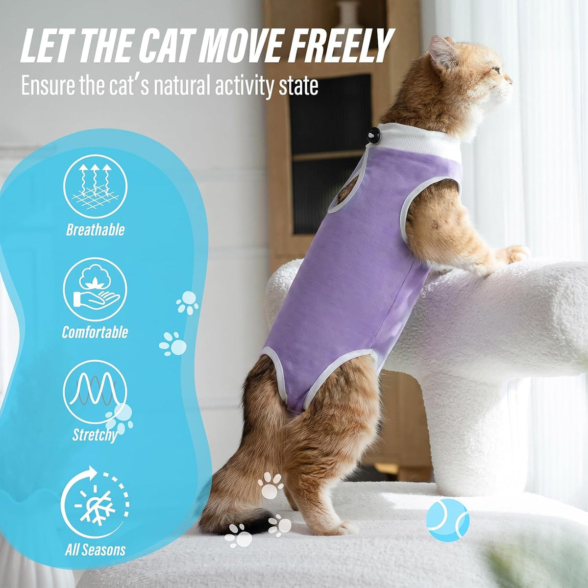 Viiotu - Soft Post-Surgery Recovery Suit for Female Cats, Purple at Pet Servo