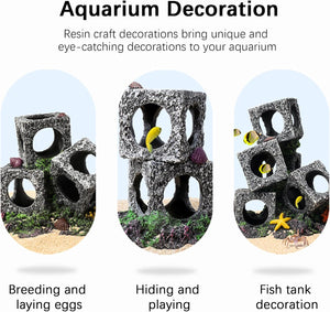 Resin aquarium decorations with text explaining their uses at Pet Servo