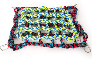Colorful braided rope grid with metal hooks on a white background at Pet Servo