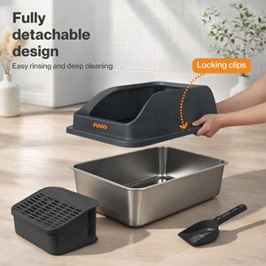 Pawz - 74.4L Anti-Urine Leakage Extra-Large Stainless-Steel Litter Box with Lid for Big Cats at Pet Servo