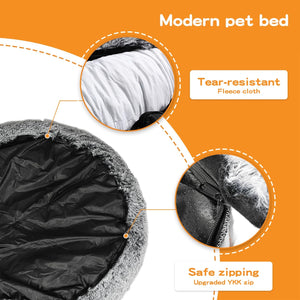 PaWz Dog Cat Fluffy Donut Calming Nest Bed with Removable Machine Washable Cover (Charcoal) at Pet Servo