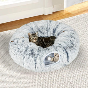 PaWz - Large Cat Tunnel Bed with Central Soft Mat, Fluffy Cat Cave Donut Tunnel at Pet Servo