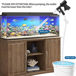 Aquarium with wooden cabinet and water pump system on a white background at Pet Servo