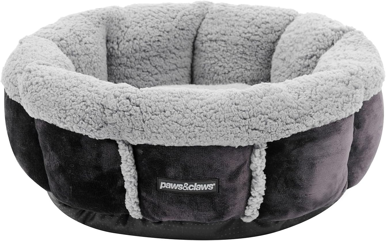 Paws & Claws - Primo Plush Snuggler Round Shape Pet Bed, Lite Grey/Charcoal, 50 x 50 x 20 cm