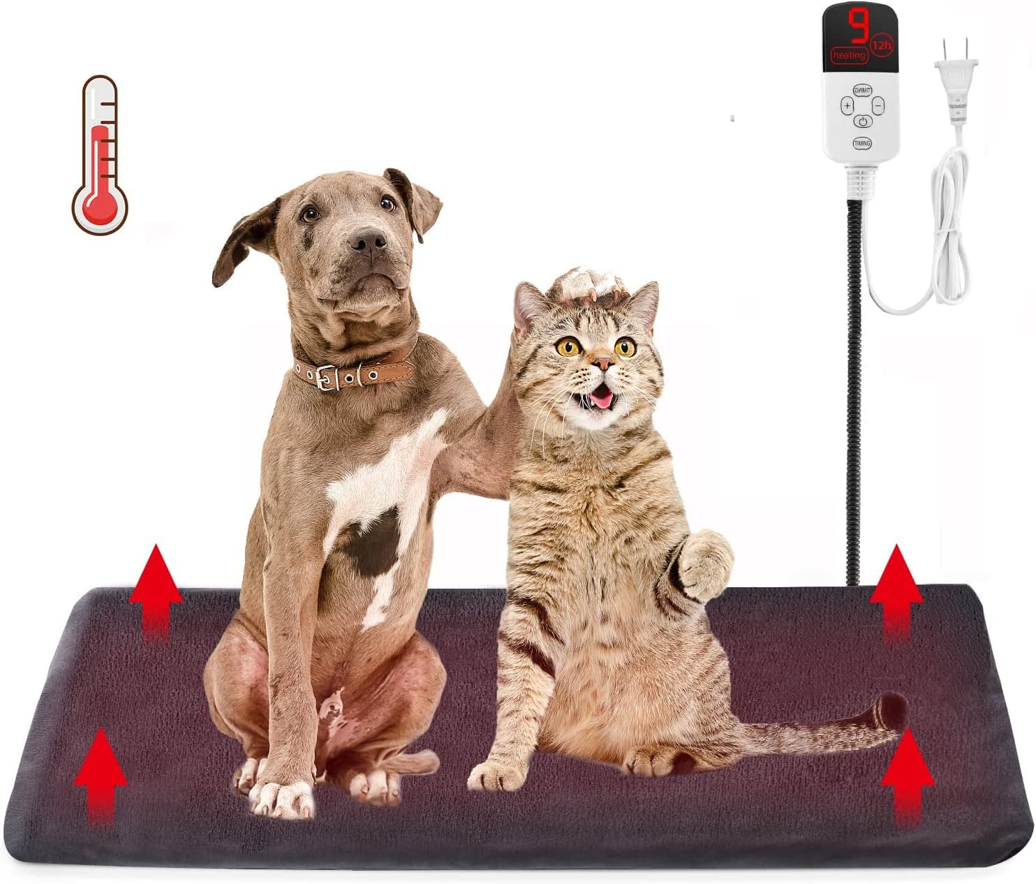 EKONIAM - Heated Pet Pad with Timer & 9 Temp Settings – Waterproof & Chew-Proof