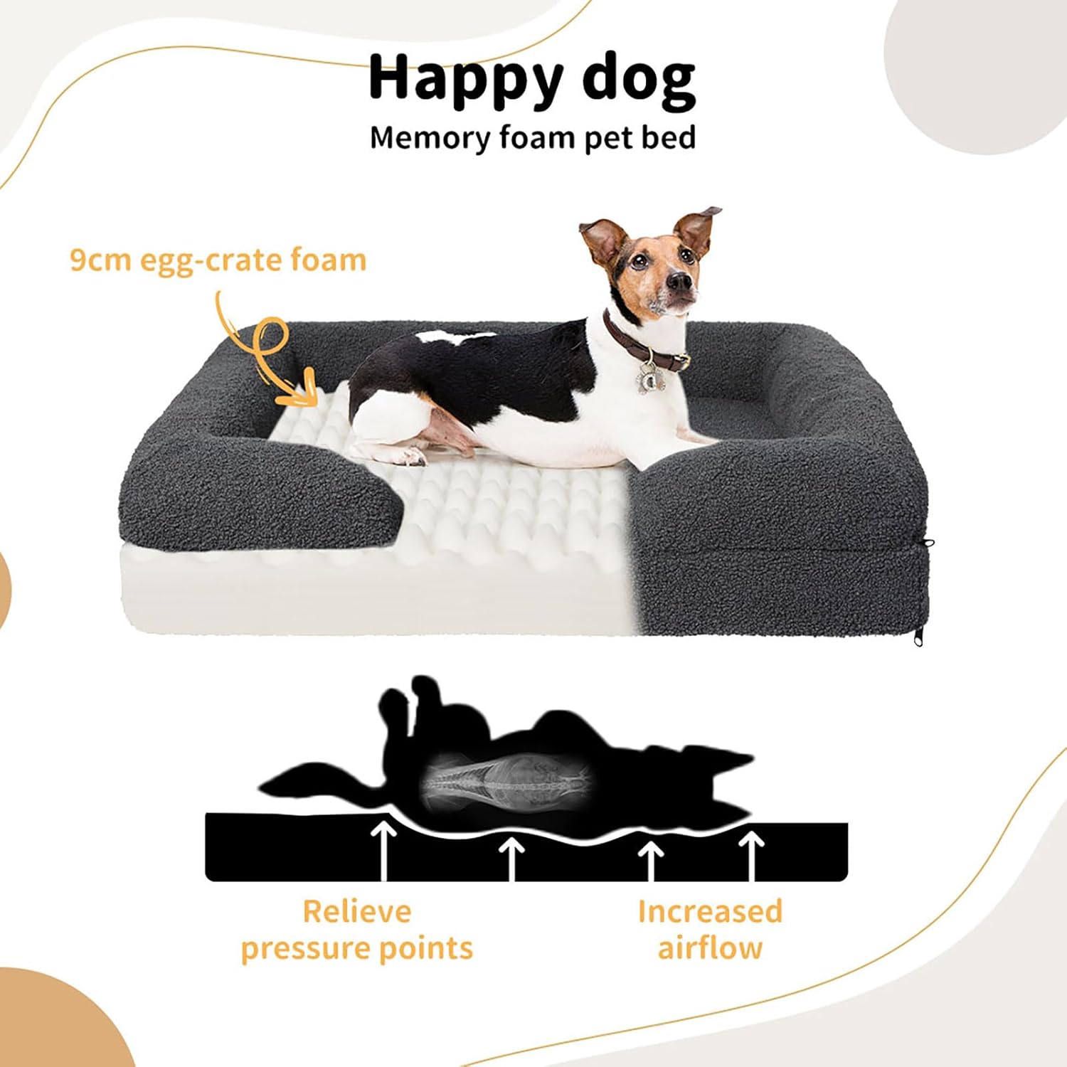PaWz - XL Memory Foam Pet Sofa Bed with Removable Washable Fluffy Cover (Grey) at Pet Servo
