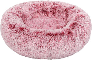 Pink fluffy donut pet bed on a white background at Pet Servo