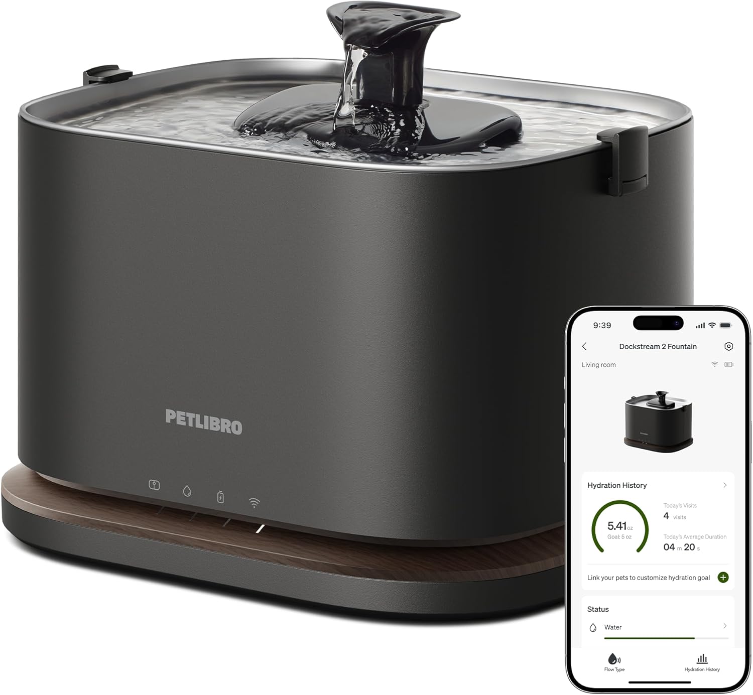 PETLIBRO - Dockstream 2 Smart Pet Fountain – Cordless, WiFi, Stainless Steel