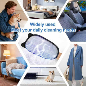 Collage of various scenes with text 'Widely used, Meet your daily cleaning needs' over a blue car seat at Pet Servo