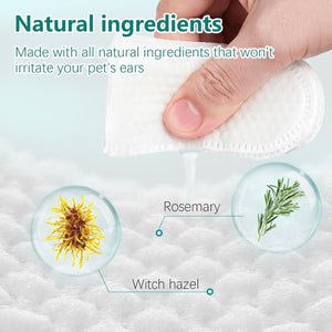Pet ear cleaning product with natural ingredients like rosemary and witch hazel on a textured surface at Pet Servo