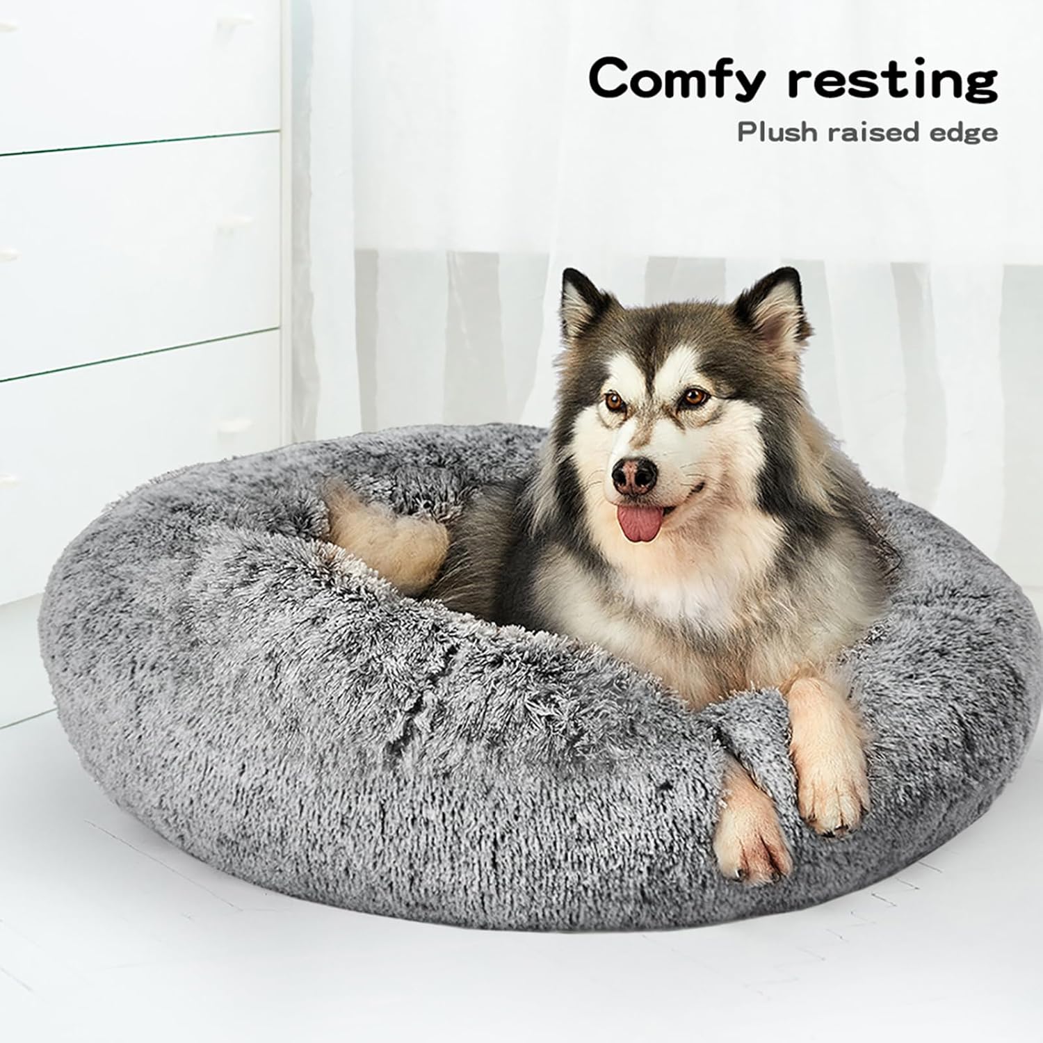 PaWz Dog Cat Fluffy Donut Calming Nest Bed with Removable Machine Washable Cover (Charcoal) at Pet Servo
