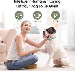 Woman petting a dog with product features highlighted on a white background at Pet Servo