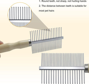 Pet grooming comb with round teeth and adjustable distance between teeth on a beige background at Pet Servo