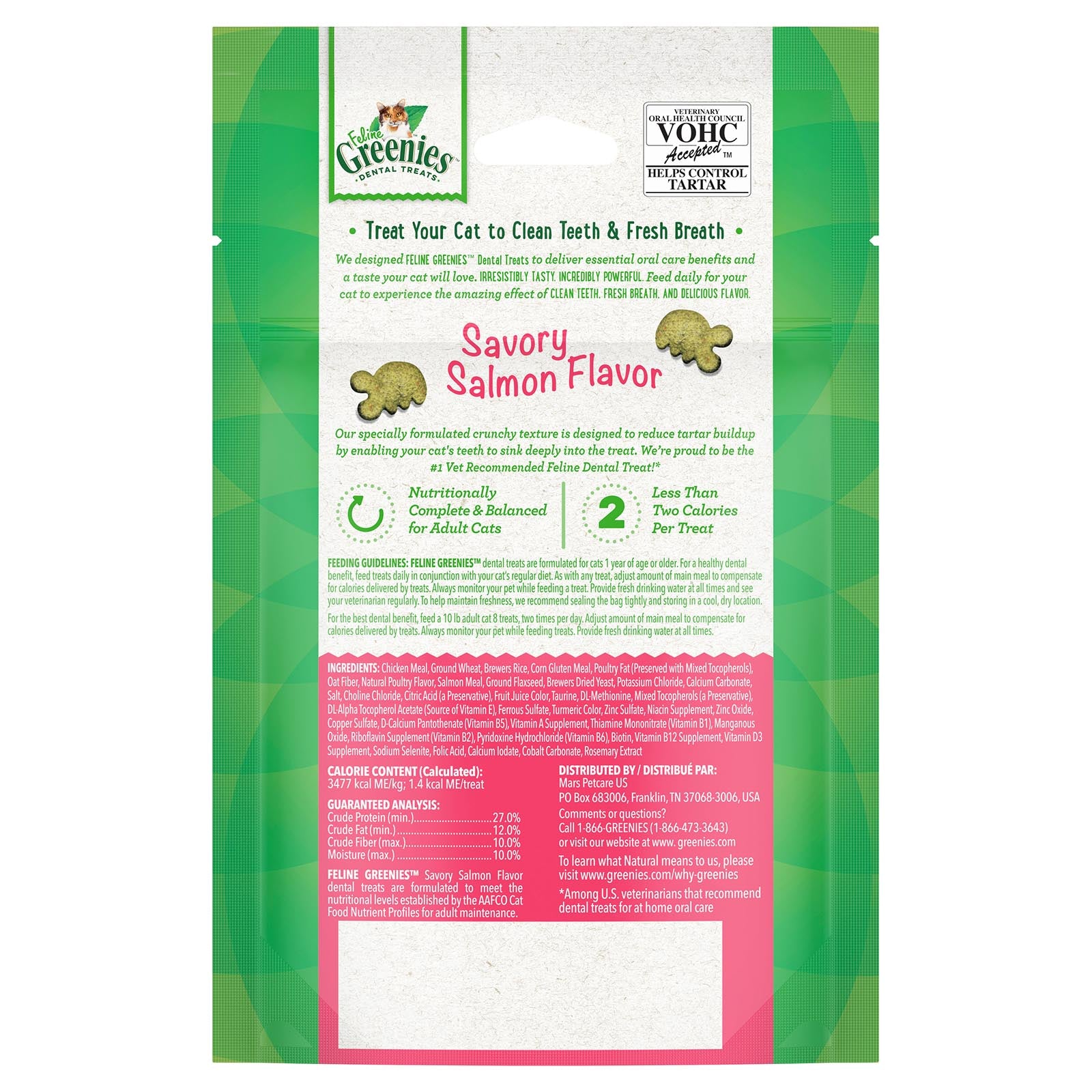 Greenies cat treat packaging with green and white design at Pet Servo
