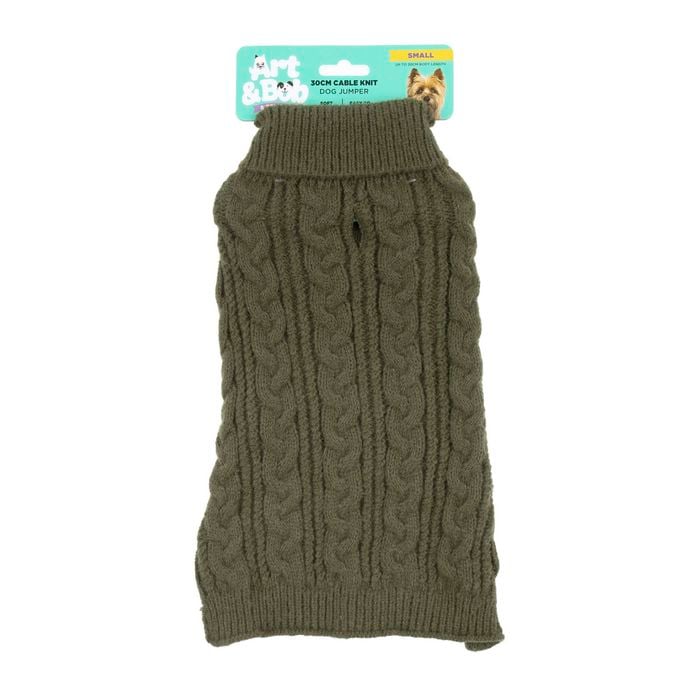 Green dog sweater with cable knit pattern on a white background at Pet servo