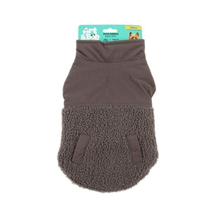 Brown dog vest with sherpa lining on a white background
