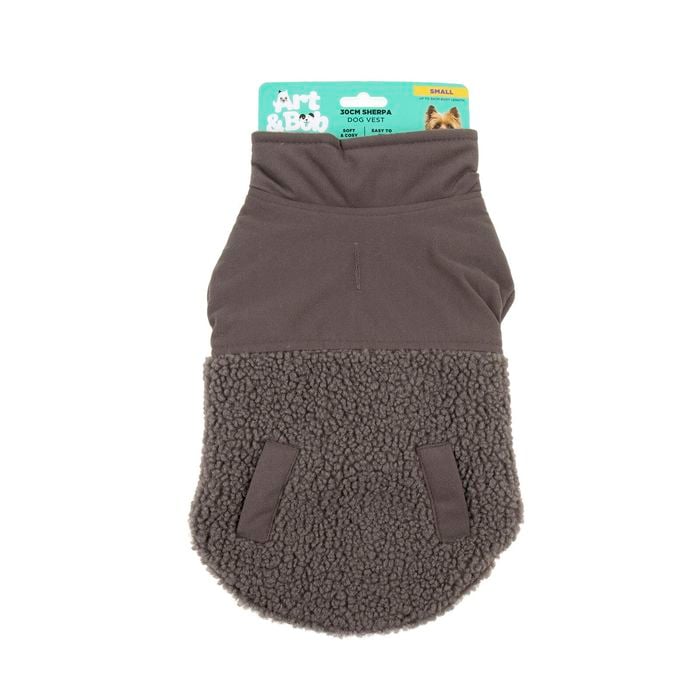 Brown dog vest with sherpa lining on a white background