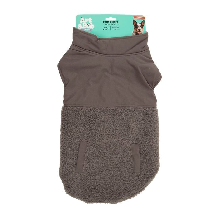 Brown dog sweater with sherpa lining on a white background