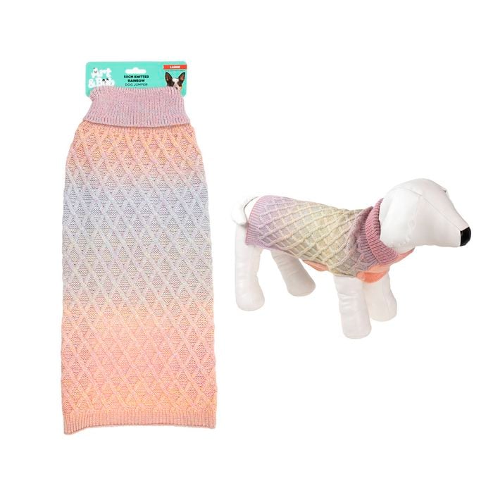 Art & Bob - Diamond Knitted Dog Jumper 50cm Rainbow Large