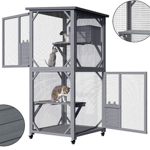 Yes4pets - Wooden Cat Shelter Condo with Escape Door - Pet Servo