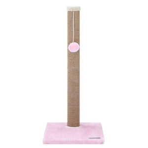 Cat scratching post with pink platform and ball on a white background at Pet Servo