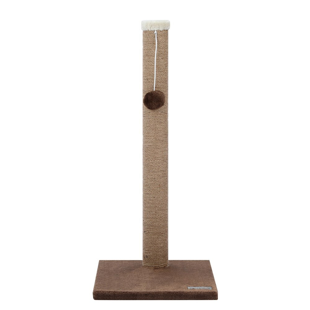 Cat scratching post with a brown base and sisal rope on a white background at Pet Servo