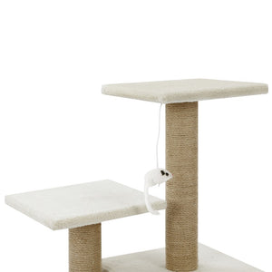 Cat tree with two platforms and a scratching post on a white background at Pet Servo