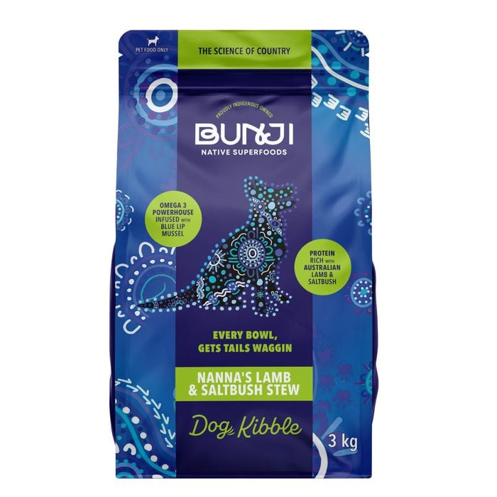 BUNJI dog food package with blue and green design on a white background at Pet Servo