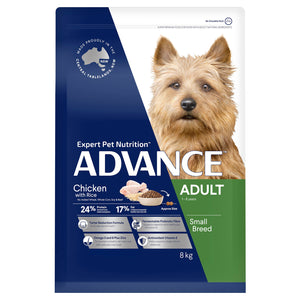 Advance dog food package for small breeds with a dog on the label at Pet Servo