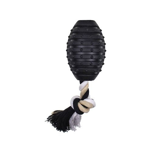 Paw Play - Rubber/Rope Banana Scented Rugby Ball Pet Toy Jumbo - Black