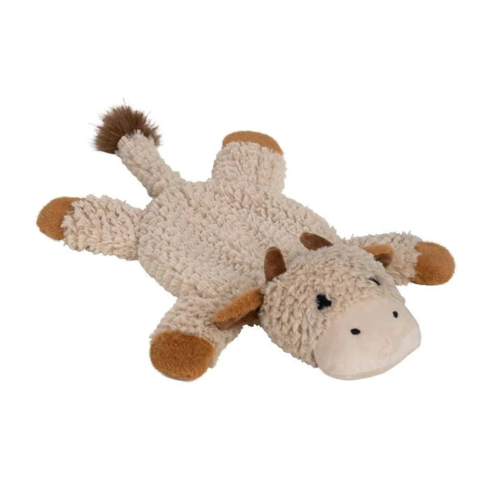 A plush sheep dog toy with a textured cream-colored body, brown hooves, ears, and tail, and a cream snout, photographed on a solid white background.