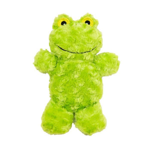 Green plush frog toy on a white background